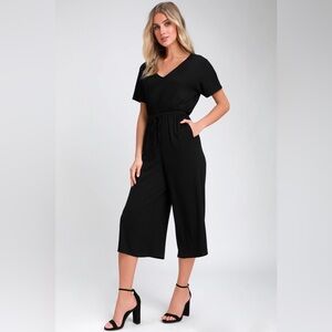 Lulus Melinda Black Ribbed Knit Jumpsuit